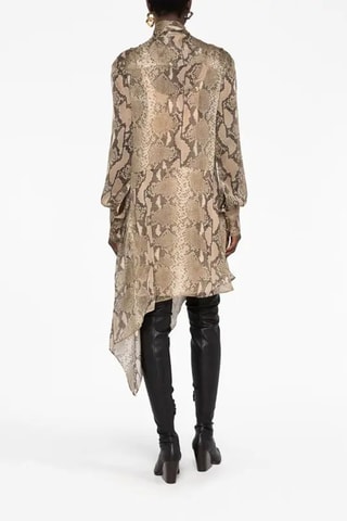 Zijden Blouse-jurk - Zwart, beige en bruin