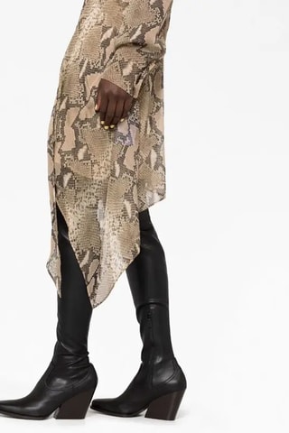 Zijden Blouse-jurk - Zwart, beige en bruin