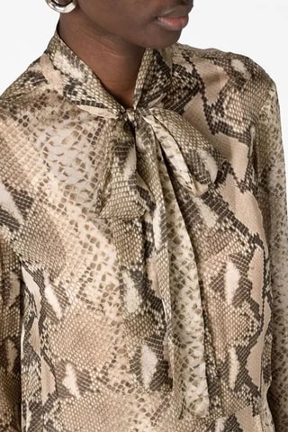 Zijden Blouse-jurk - Zwart, beige en bruin
