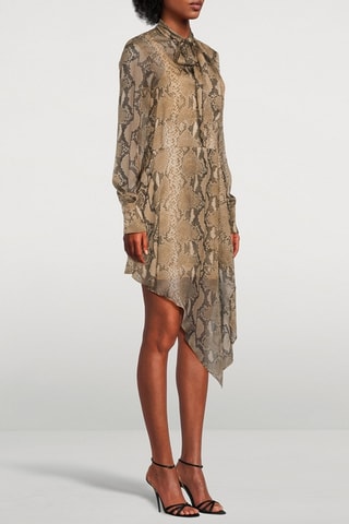 Zijden Blouse-jurk - Zwart, beige en bruin
