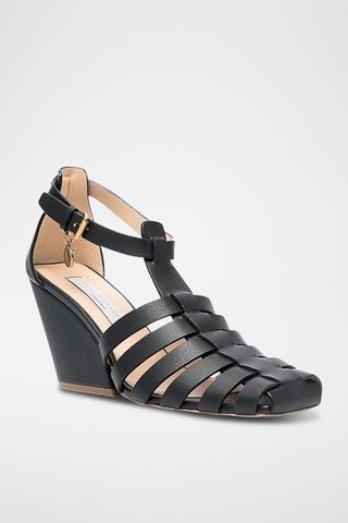 Sandalen met sleehak - Zwart en beige