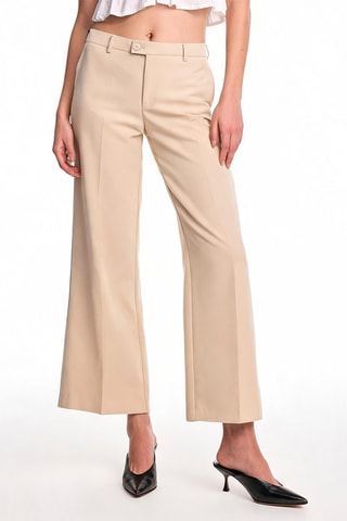 Pantaloni straight 7/8 a vita alta - Beige