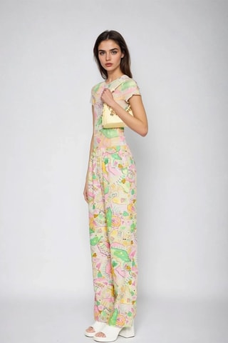 Pantalón de tiro alto - Beige y verde claro - Monki