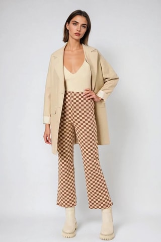 Pantalón de tiro alto - Beige y marrón - Monki