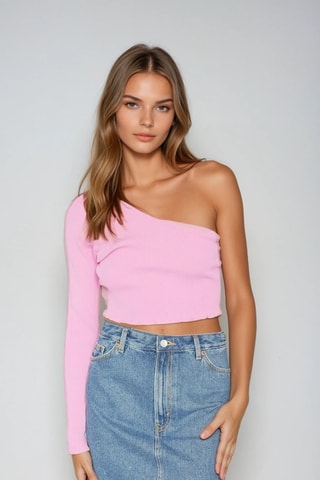 Asymmetrische Crop Top - Poederroze - Monki