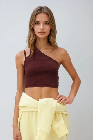 Asymmetrische Crop Top - Bordeauxrood