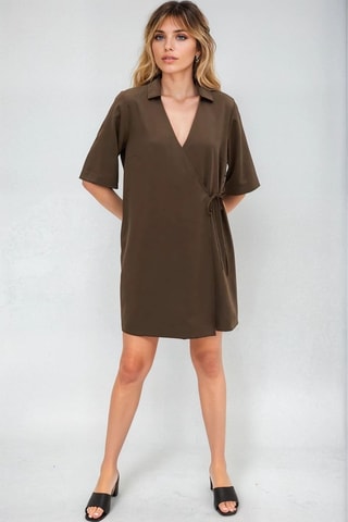 Vestido cruzado - Marrón - Monki