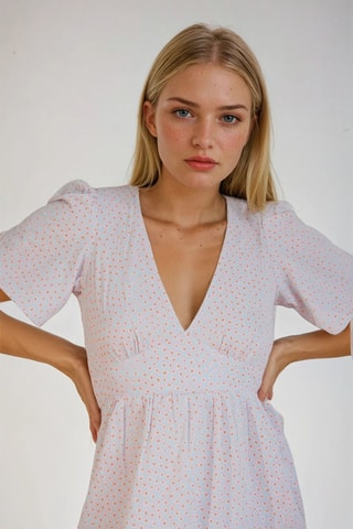 Vestido evasé - Rosa y blanco - Monki