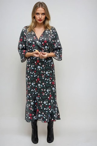 Vestido cruzado - Negro y verde - Monki