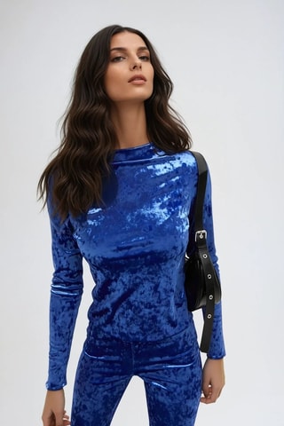 Blusa de terciopelo - Azul cobalto - Monki