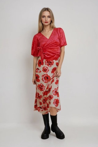 Blusa cruzada de terciopelo - Rojo - Monki