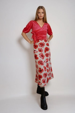 Falda midi de talle alto - Rojo - Monki