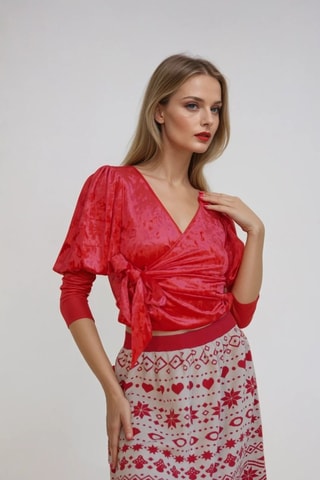 Falda evasé - Beige y rojo - Monki
