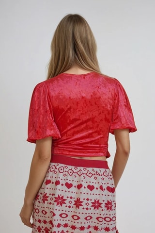 Falda evasé - Beige y rojo - Monki