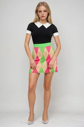 Minifalda de talle alto - Verde claro y rosa empolvado - Monki