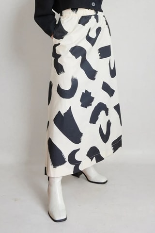 Falda larga de talle alto - Beige y negro