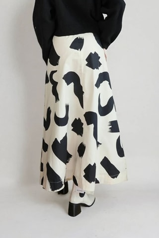 Falda larga de talle alto - Beige y negro