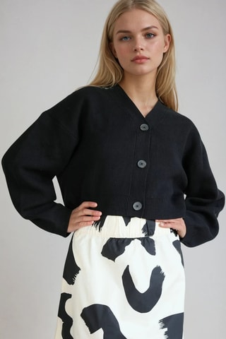 Falda larga de talle alto - Beige y negro
