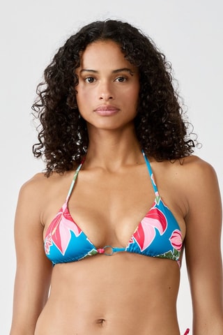 Sujetador de bikini Hibiscus - Celeste y rosa