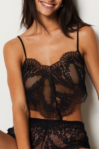 Crop top de pijama em renda - Preto