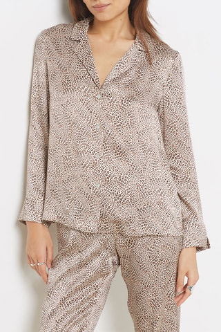 Camisa de pijama em seda Pearly - Castanho