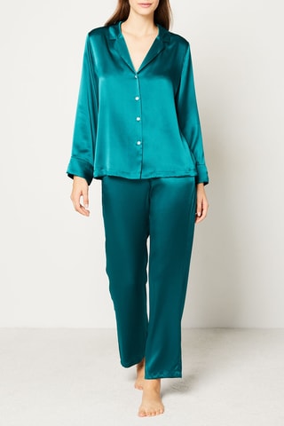 Calças de pijama de seda - Verde-esmeralda