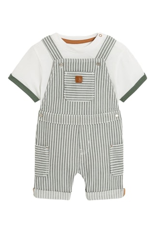 T-shirt et salopette-short - Blanc et vert - Obaibi