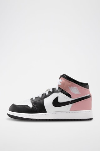 Air Jordan 1 Mid (GS) en cuir - Blanc et rose