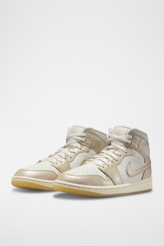 Jordan 1 Mid SE en cuir - Blanc et doré
