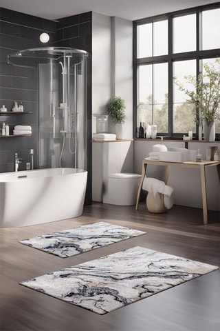 2 tappetini bagno - Beige e nero - 40 x 60 / 60 x 100 cm