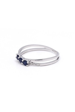 Anillo - Oro blanco, diamantes y zafiros