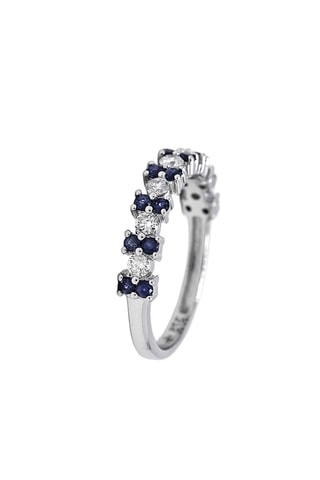 Anillo Kyra - Oro blanco, diamantes y zafiros