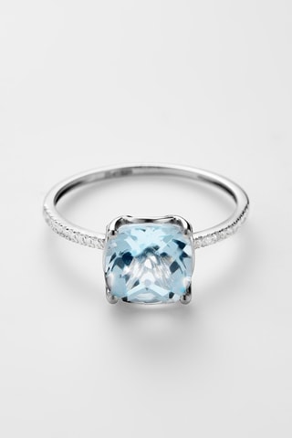 Anillo Derya - Oro blanco, diamantes y topacio