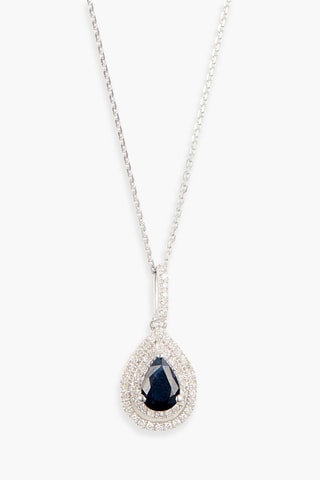 Ciondolo Azurite - Oro bianco, diamanti e zaffiro