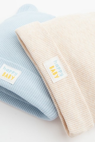 2 bonnets à oreilles - Ciel et beige