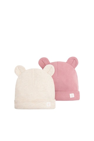 2 bonnets à oreilles - Rose et beige