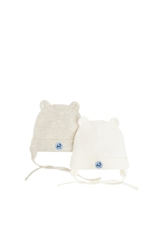 2 bonnets aviateur - Ecru et gris