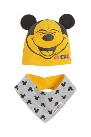 Bonnet à oreilles et bavoir Mickey Disney - Jaune