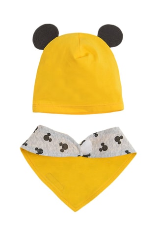 Bonnet à oreilles et bavoir Mickey Disney - Jaune