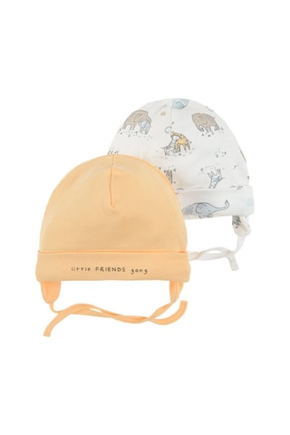 2 bonnets aviateurs en coton biologique - Blanc et jaune