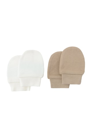 2 paires de moufles - Blanc et marron clair