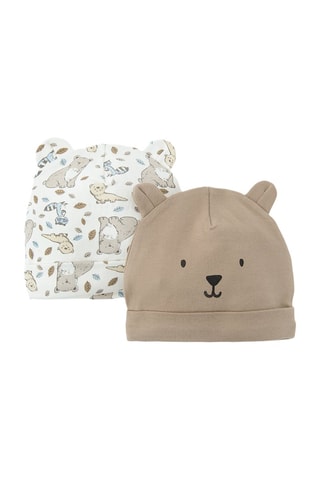 2 bonnets à oreilles - Blanc et marron