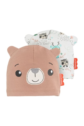 2 bonnets à oreilles en coton biologique Winnie l’Ourson Disney - Marron et blanc