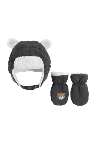 Bonnet aviateur et moufles Noir
