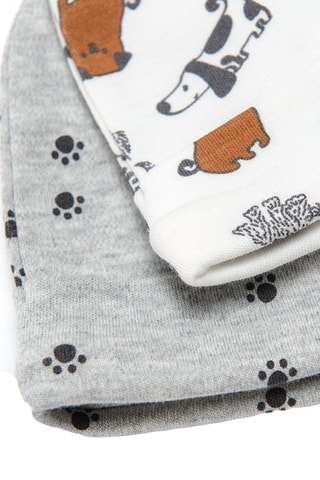 2 bonnets en coton biologique Gris clair chiné et blanc