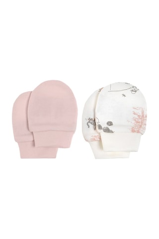 2 paires de moufles en coton biologique - Rose poudré et écru