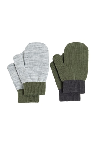 2 paires de moufles Gris clair chiné et vert olive