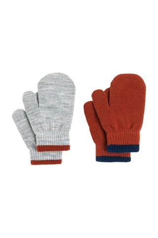 2 paires de moufles Rouge brique et gris clair chiné