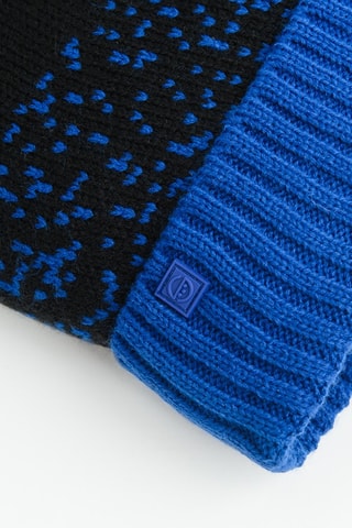Bonnet à pompon et snood - Noir et bleu roi