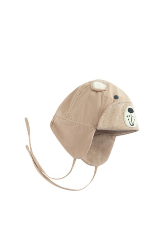 Bonnet aviateur en velours - Beige